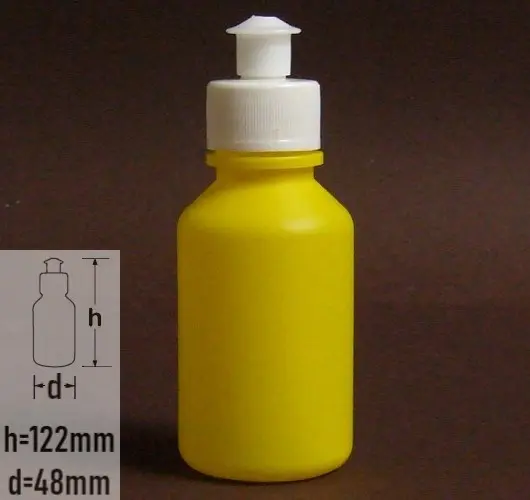 Sticla plastic 100ml culoare galben cu capac tip pull-push alb